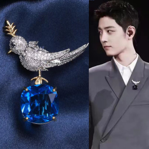 肖战同款胸针男士西服别针高档石上鸟铜镶锆高级服装配饰胸花扣针