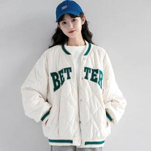 菱格棉服女秋冬季2023年新款学生韩版宽松加厚短款立领棒球服外套