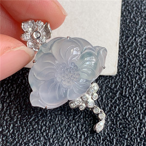 6月新品 鸿玉翡翠18k金镶嵌冰种起光飘绿莲花精美吊坠正品a10622