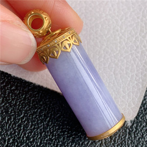 3月新品 鸿玉翡翠18k金镶嵌冰糯种紫罗兰平安柱精美吊坠 a770226