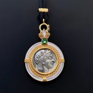 希腊罗马雅典娜智慧女神纯银古币吊坠猫头鹰双面可戴