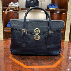 stefano ricci/史蒂芬男包哑光鳄鱼皮镀金装饰时尚公文包手提包