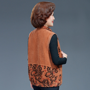 春秋妈妈装灯芯绒马夹背心中老年人条绒上衣女马甲外套奶奶装洋气