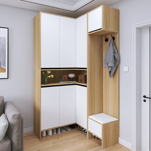 入户转角鞋柜玄关柜一体家用90度大容量靠墙换鞋凳门口挂衣柜组合