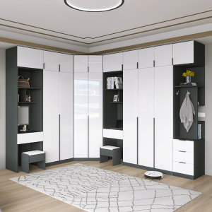 转角衣柜书桌一体组合家用卧室梳妆台定制90度l型钻石拐角衣帽柜