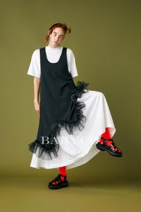日本小众设计感法式俏皮中长款宽松T恤连衣裙网纱背带裙套装潮牌