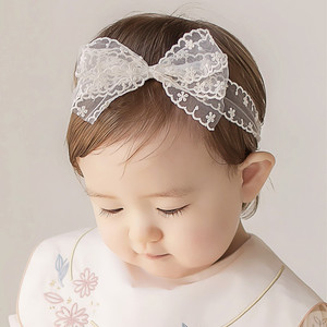 婴儿发带女孩宝宝公主0-3个月百日周岁1-3岁头饰蝴蝶结蕾丝护囟门