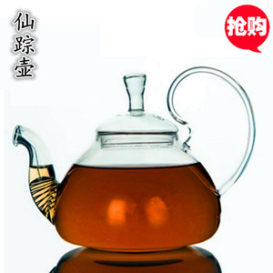 耐热玻璃花茶壶加厚高把壶钢丝网茶漏过滤仙踪壶高硼硅花草泡茶壶