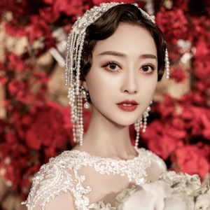 复古发带韩式新娘白色蕾丝珍珠流苏头饰品结婚造型摄影楼发饰头花