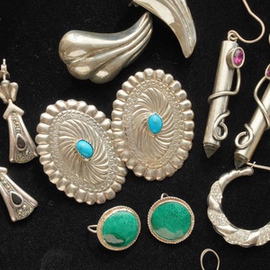 西洋古董首饰vintage纯银 925银耳钉耳环耳饰 宝石镶嵌复古民族风