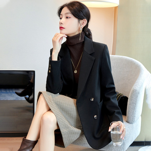 高级感黑色小西装外套女秋冬季网红炸街休闲气质时尚毛呢加厚夹棉