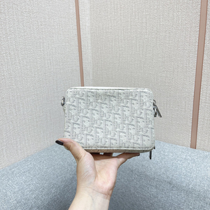 二手98新dior迪奥白色字母印花帆布单肩手提包