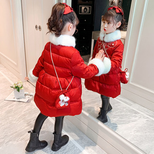 6女童唐装棉袄新款7冬装红色外套中国风棉衣儿童羽绒服拜年服8岁9
