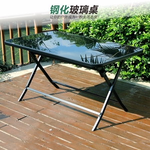 钢化玻璃圆桌方桌桌椅组合户外小桌子现代简约铁艺餐桌休闲咖啡桌