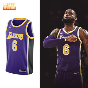 正品jordan nba湖人队詹姆斯6号宣告限定篮球sw球衣男cv9481-513