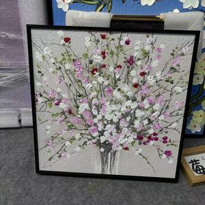 【桃花】手绘油画现代简约立体厚颜料花卉客厅装饰画桃花4040
