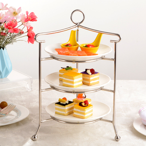 新款不锈钢酒店西餐咖啡厅三层点心架蛋糕甜品寿司架食物展示架子
