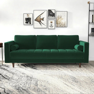 法式复古工业风丝绒布艺双三人沙发北欧民宿轻奢墨绿色小户型沙发