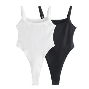 欧美时尚连裆连体女背心高叉露腰纯色丁字连身打底吊带高腰薄上衣