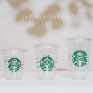 星巴克杯子2021新品经典常规门店一次性透明纸杯冷饮杯吸管杯带盖