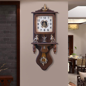 客厅中式挂钟家用复古钟表古典木质古董时钟半机械豪华装饰石英钟
