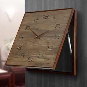 爱时达电表箱实木遮挡挂钟现代简约客厅装饰钟表正方形静音挂表