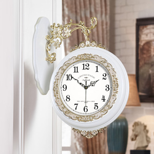 爱时达静音简约双面钟表美式客厅两面挂钟北欧田园石英钟欧式壁钟