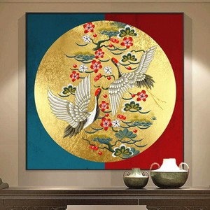 纯手工十字绣成品松鹤延年仙鹤梅花圆形客厅餐厅卧室装饰挂画出售
