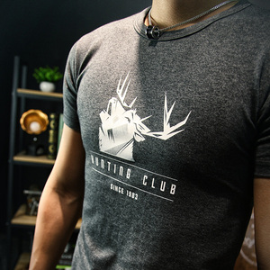 健身肌肉潮紧身短袖t恤男韩版运动跑步修身体恤鹿头印花吸汗棉tee