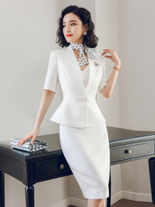 艾尚臣女职业装套装夏季新款时尚OL套裙白色短袖西服小香风工作服