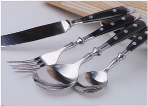 西餐餐具不锈钢套装 棒材不锈钢刀叉勺子黑色柄胶柄西餐勺刀叉套