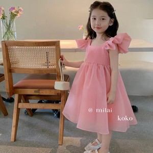 米莱milaikoko童装2024夏新款女童蓬蓬裙粉色纱裙连衣裙1123004