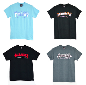美版正品thrasher火焰短袖t恤flame 哥斯拉点燃冰蓝男女