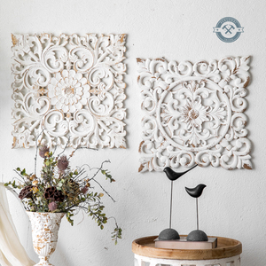 美式法式白色复古花卉浮雕壁饰背景墙玄关墙面创意雕花壁挂墙饰品