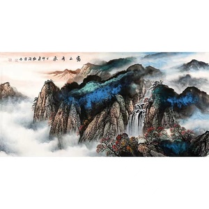 刘海粟字画手绘四尺泼彩山水国画作品 富山秀水 办公室客厅装饰画
