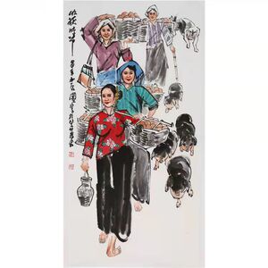 史国良字画纯手绘人物竖幅三尺国画作品收获时节办公室装饰画送礼