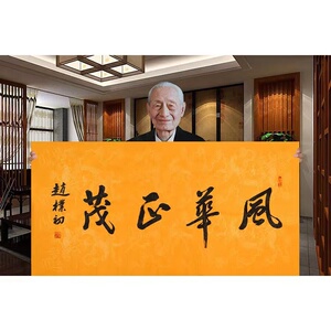 赵朴初字画书法手写四尺横幅行书作品龙纹纸 风华正茂 办公室装饰