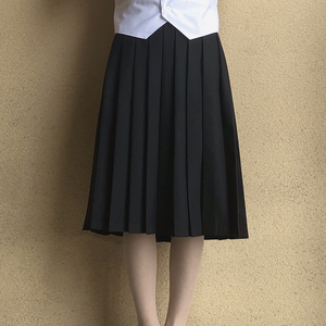 甜美日系学院风中长裙 春夏秋长款纯色半身裙 高腰jk制服裙百褶裙