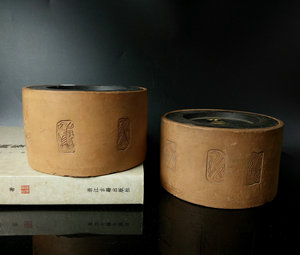 民国 苏作杨鸿兴造刻暗八仙纹饰天落盖老蛐蛐罐 澄泥虫草蟋蟀罐子