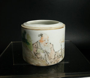 清代光绪  文人浅绛彩瓷名家元和氏绘制的高士图温酒器盖罐罐子