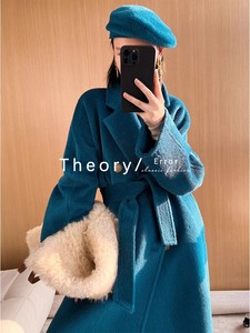 THEORY ERROR法式高级感孔雀蓝色呢子大衣小香风冬季毛呢外套女冬