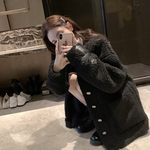 十字架炸街羊羔毛外套女慵懒风加厚颗粒绒甜酷上衣小众克罗心棉衣