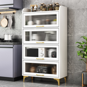 厨房置物架落地多层玻璃带门多功能餐边柜橱柜碗筷盘碟收纳储物柜