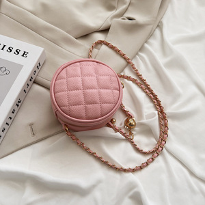 2022夏秋新款小圆饼包包女韩版新款mini菱格小香糖果色小圆饼女包