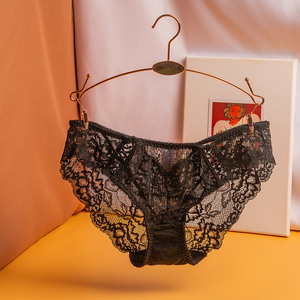 蕾丝内衣内裤性感惑超薄款全透明透视短裤女黑色三角裤火辣情调