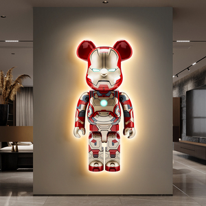 暴力熊玄关装饰画led灯画入户走廊过道挂画轻奢客厅背景墙落地画