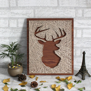 鹿头侧面镂空纱线画成品 钉子毛线绕线装饰画手工diy弦丝画材料包