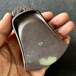 大师精工金钟肇庆端砚端溪老坑鸟眼翡翠青花砚台文玩收藏品把玩件