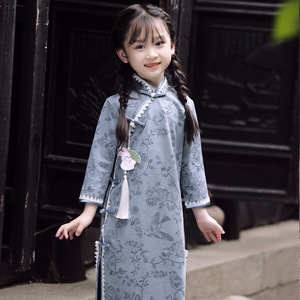女童秋冬季新款长袖旗袍汉服儿童鹿皮绒中国风连衣裙中式古装裙子