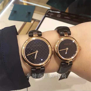 gucci/古驰手表女全智贤同款皮带玫瑰金时尚古奇石英腕表ya141401